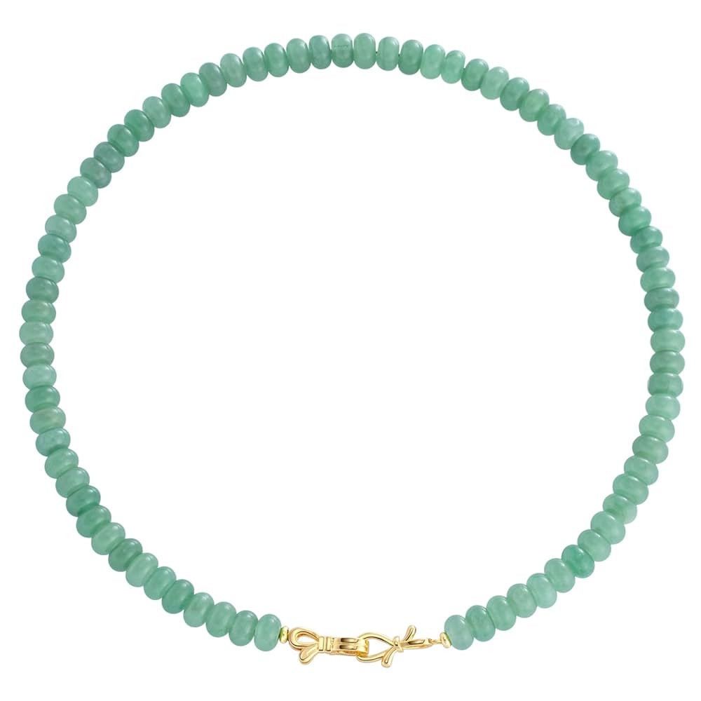 Green Aventurine Gemstone Beaded Choker Necklace for Women 14K Gold Bow Birthstone Beads Chokers | Amazon (US)
