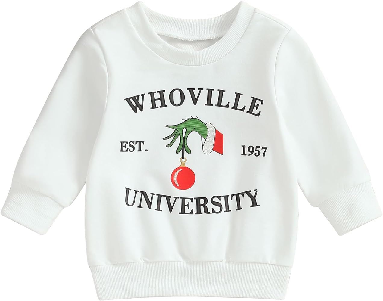 CHAUKAREAUL Toddler Newborn Baby Boy Girl Christmas Sweatshirt Tops Letter Long Sleeve Sweatshirt... | Amazon (US)