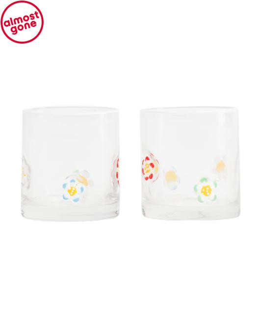 Set Of 2 Mixed Daisy Double Old Fashioned Glasses | TJ Maxx