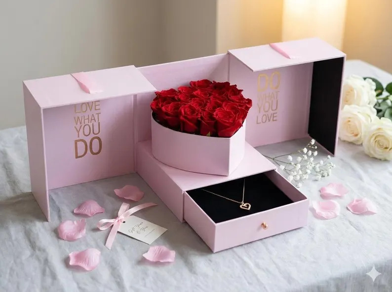 Heart Flower Box With Drawer – Eternal Faux Roses & Ferrero Rocher - Etsy | Etsy (US)