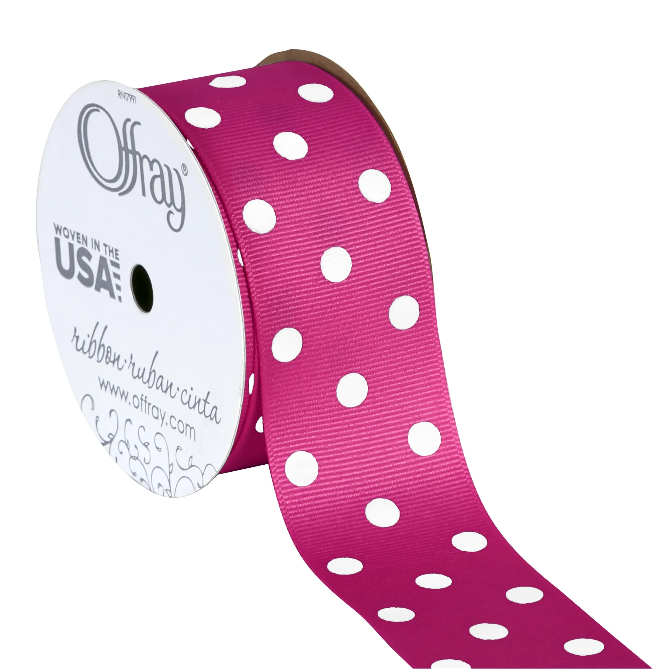 Offray Ribbon, Shocking Pink with White Polka Dot 1 1/2 inch Grosgrain Polyester Ribbon, 9 feet | Walmart (US)