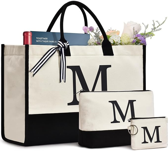 GASSDA Initial Canvas Tote Bag, Birthday Gifts For Women, Monogram Personalized Gifts For Women M... | Amazon (US)