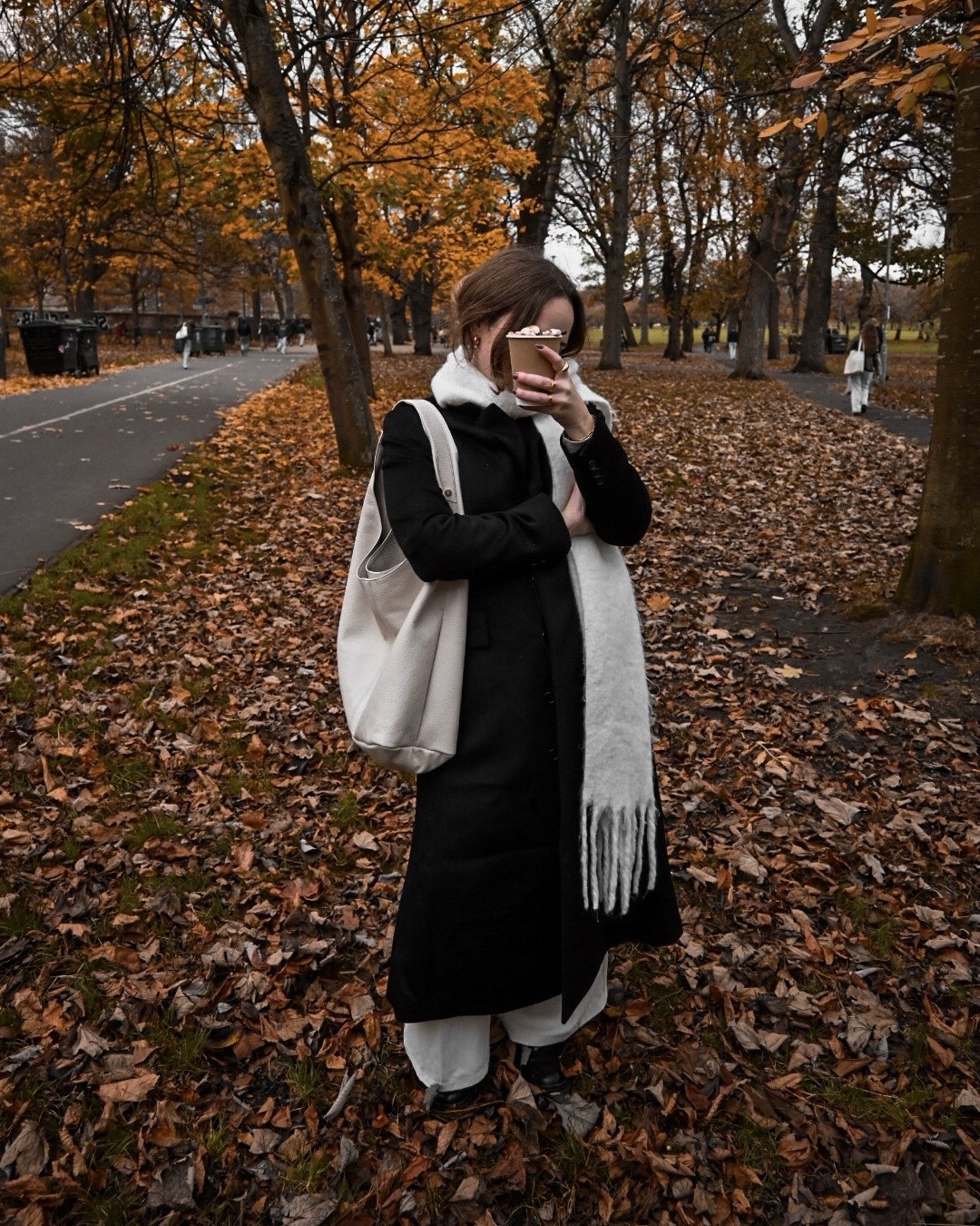 Cosy in black and white. Wearing LK Bennett coat and bag - use MOLLY.MARSLAND15 for 15% off 🤍