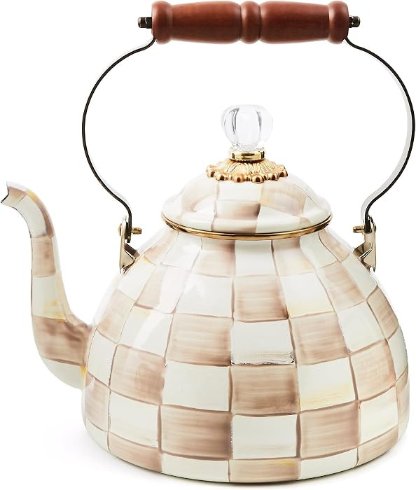 MACKENZIE-CHILDS Tea Kettle, 3 Quarts, Brown-and-White Mocha Check | Amazon (US)