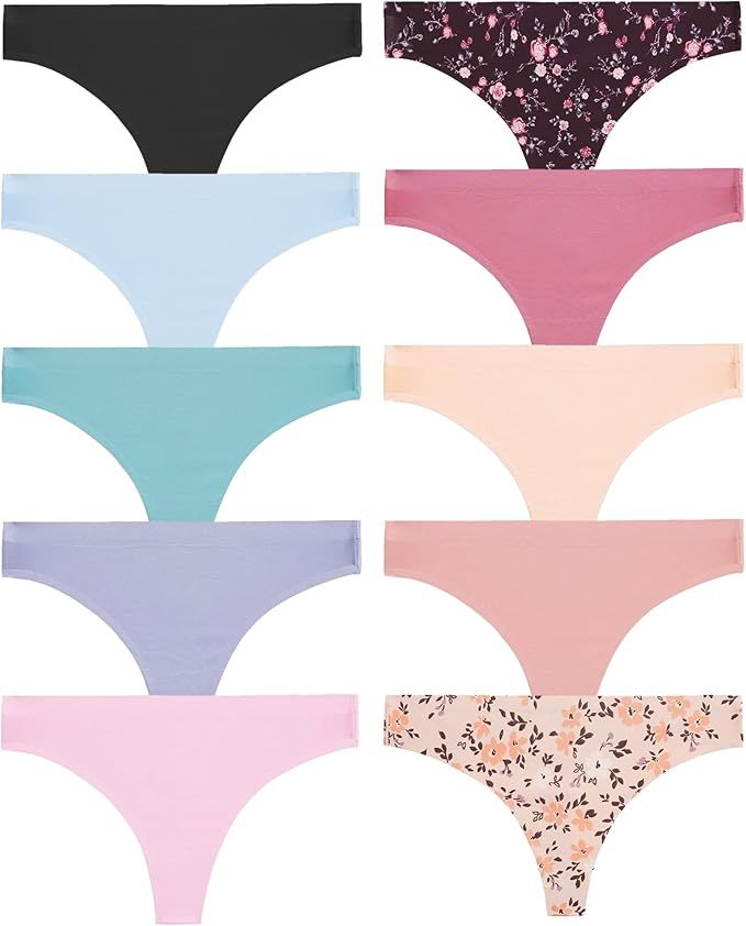 ROSYCORAL 10 Pack Seamless Thongs for Women Breathable Low Rise Panties Invisible Hipster Underwe... | Amazon (US)
