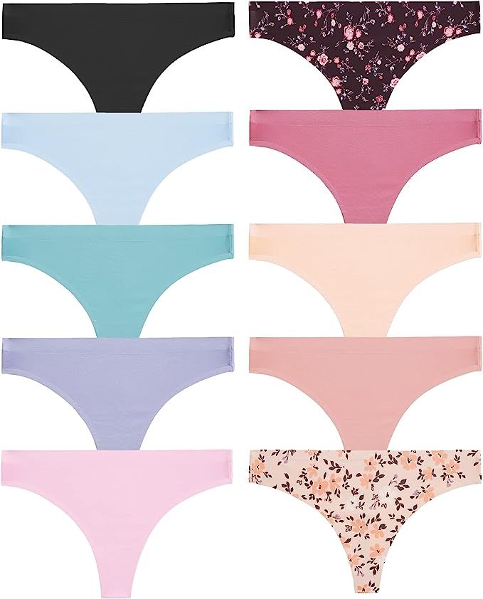 ROSYCORAL 10 Pack Seamless Thongs for Women Breathable Low Rise Panties Invisible Hipster Underwe... | Amazon (US)