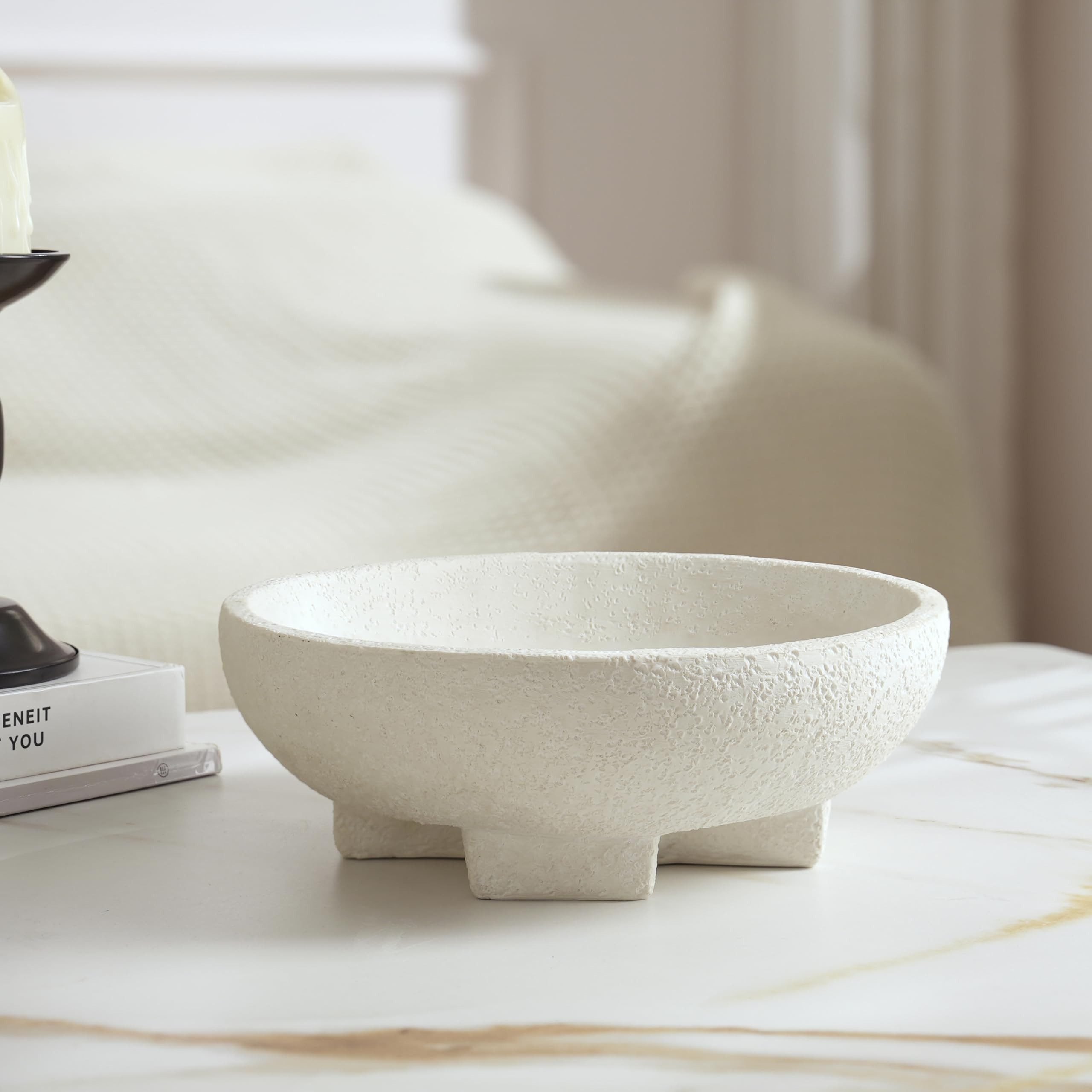 Beige Decorative Bowl, Large Fruit Bowl for Kitchen Counter, Resin Pedestal Key Bowls for Entrywa... | Amazon (US)