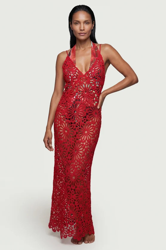 Floral Crochet Woven Beach Maxi Dress | Karen Millen UK + IE + DE + NL