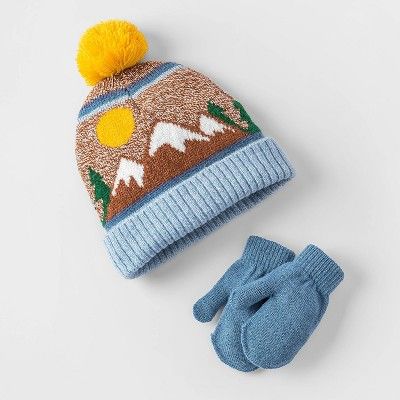 Toddler Boys' Knit Scenic Beanie and Mittens Set - Cat & Jack™ | Target