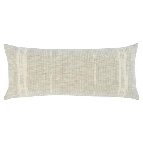 Rory Modern Classic White Striped Cotton Lumbar Pillow - 16x36 | Kathy Kuo Home