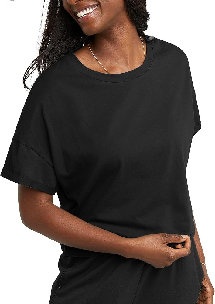 Hanes Womens Originals Boxy Cropped T-Shirt With Rolled Sleeves, 100% Cotton Crop Top | Amazon (US)