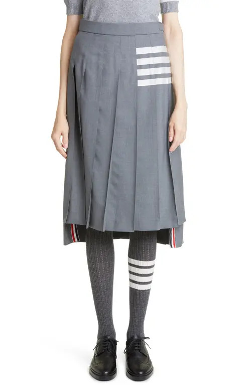 Thom Browne Drop Back Pleated Wool Skirt in Medium Grey at Nordstrom, Size 8 Us | Nordstrom