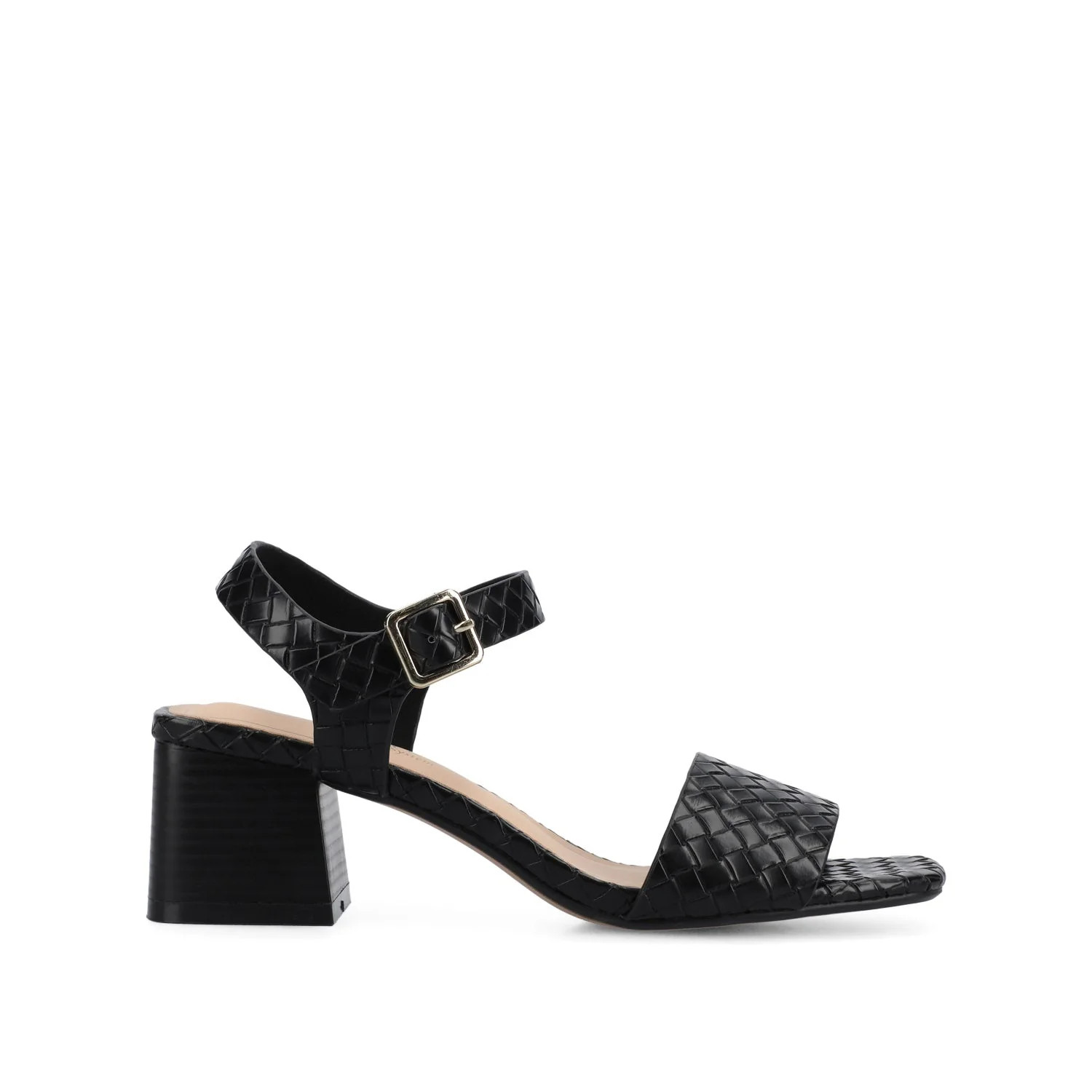 SHAINA OPEN TOE HEELS - Black Woven | Journee Collection