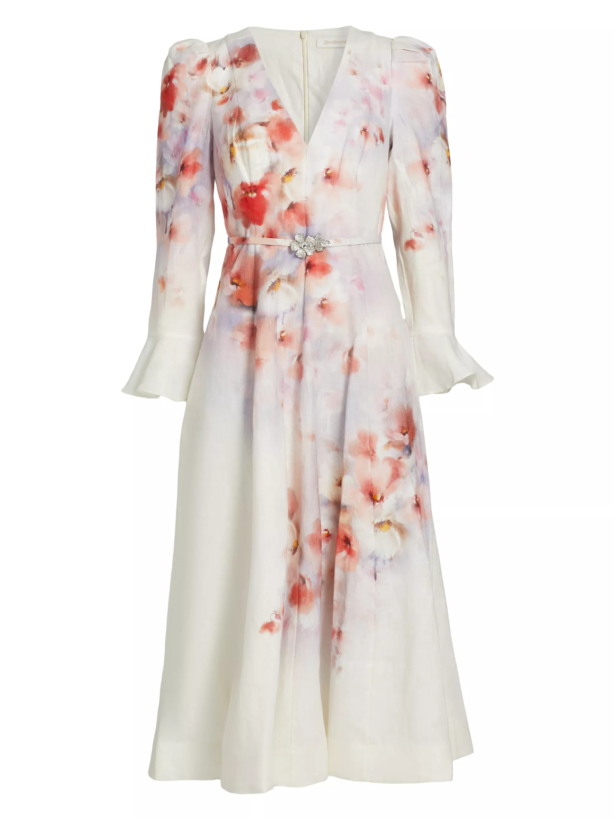 Crush Floral Linen Midi-Dress | Saks Fifth Avenue