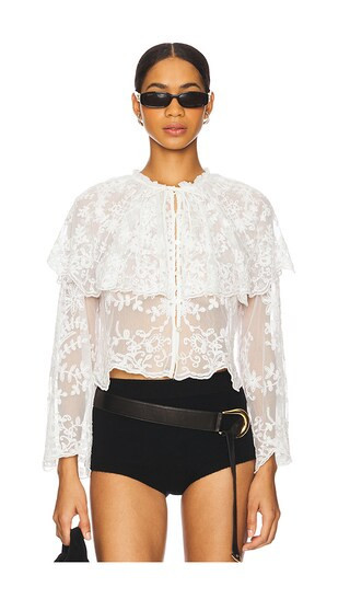 Sea Marja Embroidery Capelet Blouse in White. - size XS | Revolve Clothing (Global)