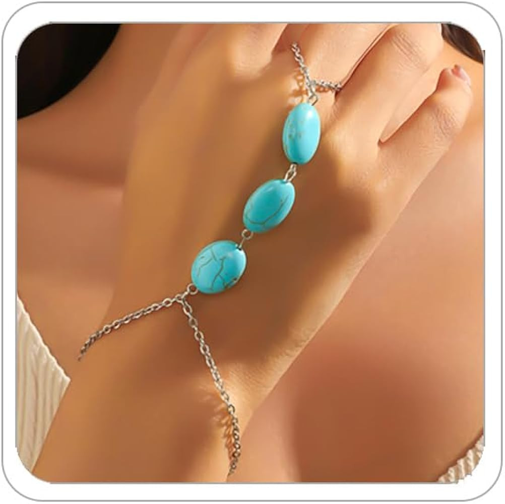 Silver Hand Chain Bracelet for Women Trendy Link Chain Charm Bracelet Set Finger Ring Slave Brace... | Amazon (US)