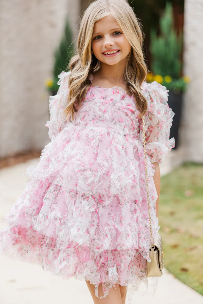 Girls: The Scarlett Pink Ditsy Floral Dress | The Mint Julep Boutique
