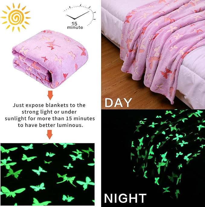Glow in The Dark Blanket Butterfly Gifts for Kids Girls Birthday Christmas Bedroom Bed Room Decor... | Amazon (US)