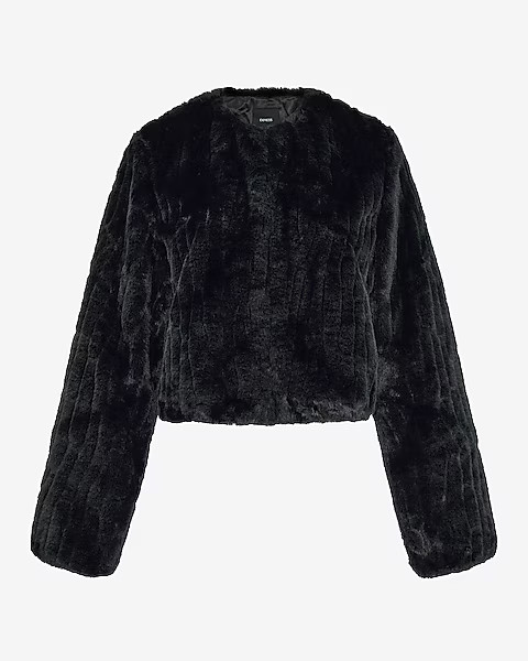 Faux Fur Collarless Cropped Coat | Express
