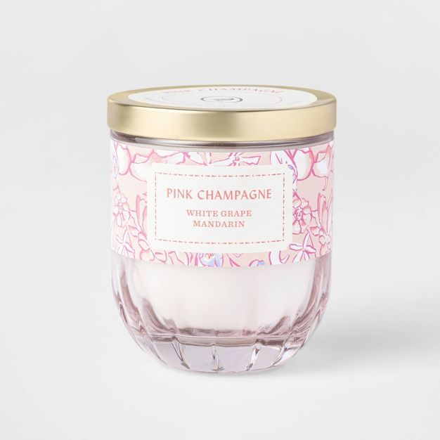 7oz Lidded Pink Coral Ribbed Base Glass Jar Pink Champagne Candle - Opalhouse™ | Target