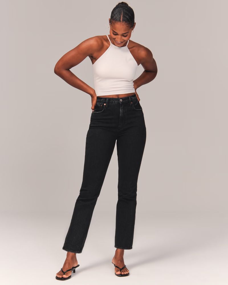 Women's Curve Love Ultra High Rise Ankle Straight Jeans | Women's Bottoms | Abercrombie.com | Abercrombie & Fitch (US)