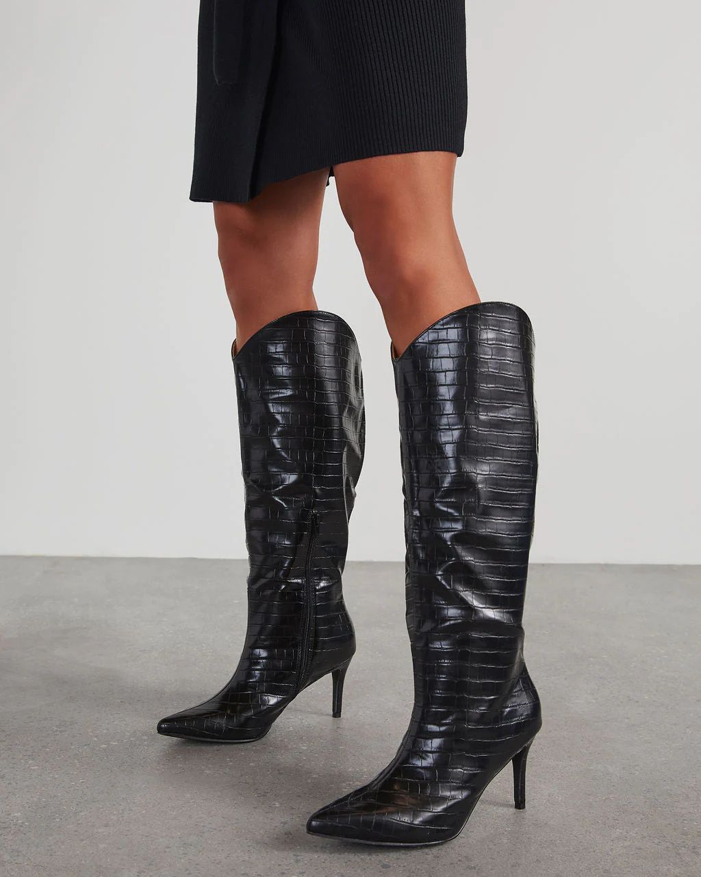 Balen Croc Print Stiletto Knee High Boots | VICI Collection