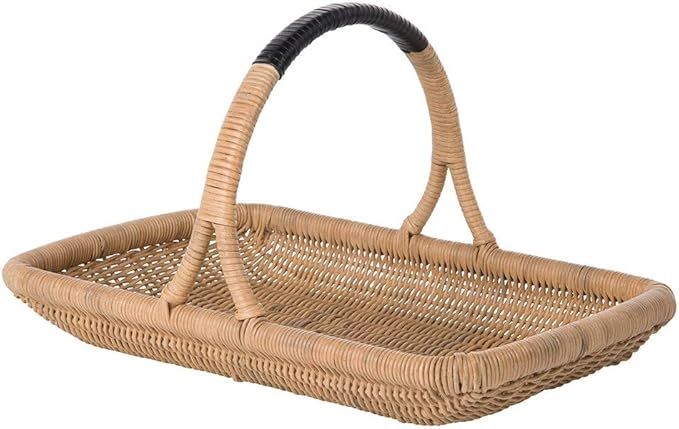 Kouboo Vegetable and Flower Wicker Leather Wrapped Arch Handle, Natural Color Decorative Storage ... | Amazon (US)