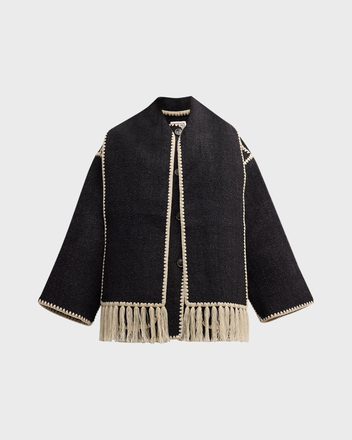 Fringe Embroidered Scarf Wool Jacket | Neiman Marcus