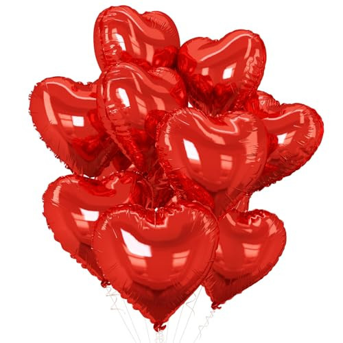 Red Heart Balloons,10Pcs Red Foil Heart Shaped Love Balloons,18Inch Helium Polyester Film Balloon for Valentines,Engagement,Birthday,Baby Shower,Wedding Party Decorations | Amazon (US)