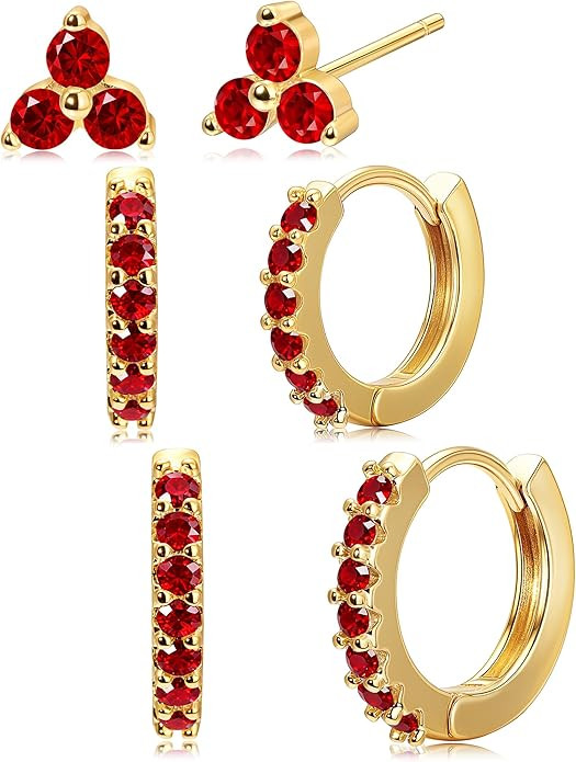 Small Hoop Earrings for Women, Diamond Shamrock Stud Huggie Cartilage Earrings Set for Multiple P... | Amazon (US)