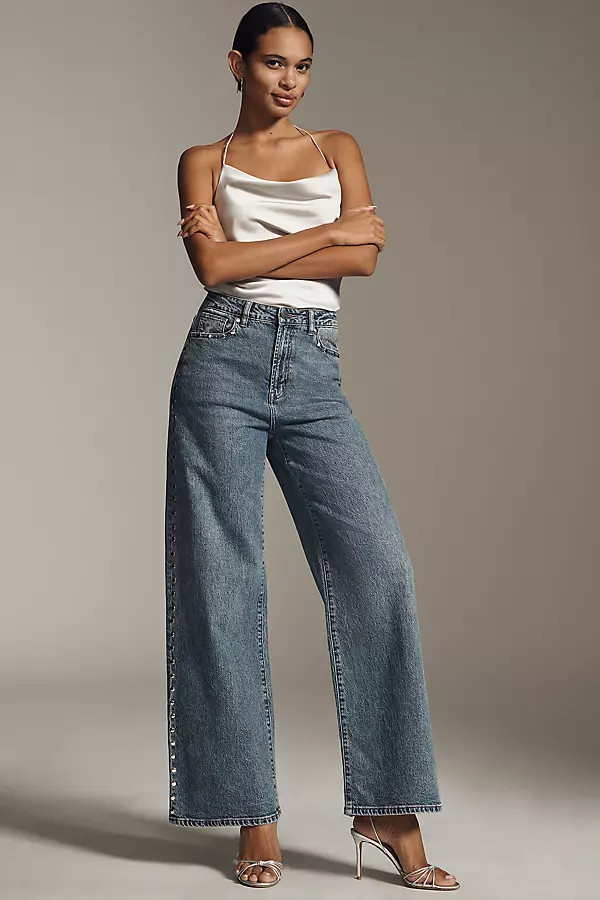 Habitual Gemma High-Rise Wide-Leg Studded Jeans | Anthropologie (US)