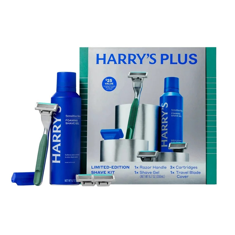 Harry's Plus Holiday Gift Set with Shaving Razor for Men, 3 Blade Refill Cartridges, and Shave Ge... | Walmart (US)
