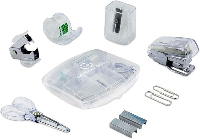 LD Products Clear Mini Office Supply Kit Portable Case with Scissors, Paper Clips, Tape Dispenser... | Amazon (US)