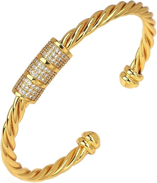 Cuff Bracelet for Women Cable Twisted Bangles Crystal Adjustable | Amazon (US)