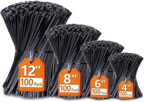 Zip Ties Assorted Sizes(4”+6”+8”+12”), 400 Pack, Black Cable Ties, UV Resistant Wire Ties... | Amazon (US)