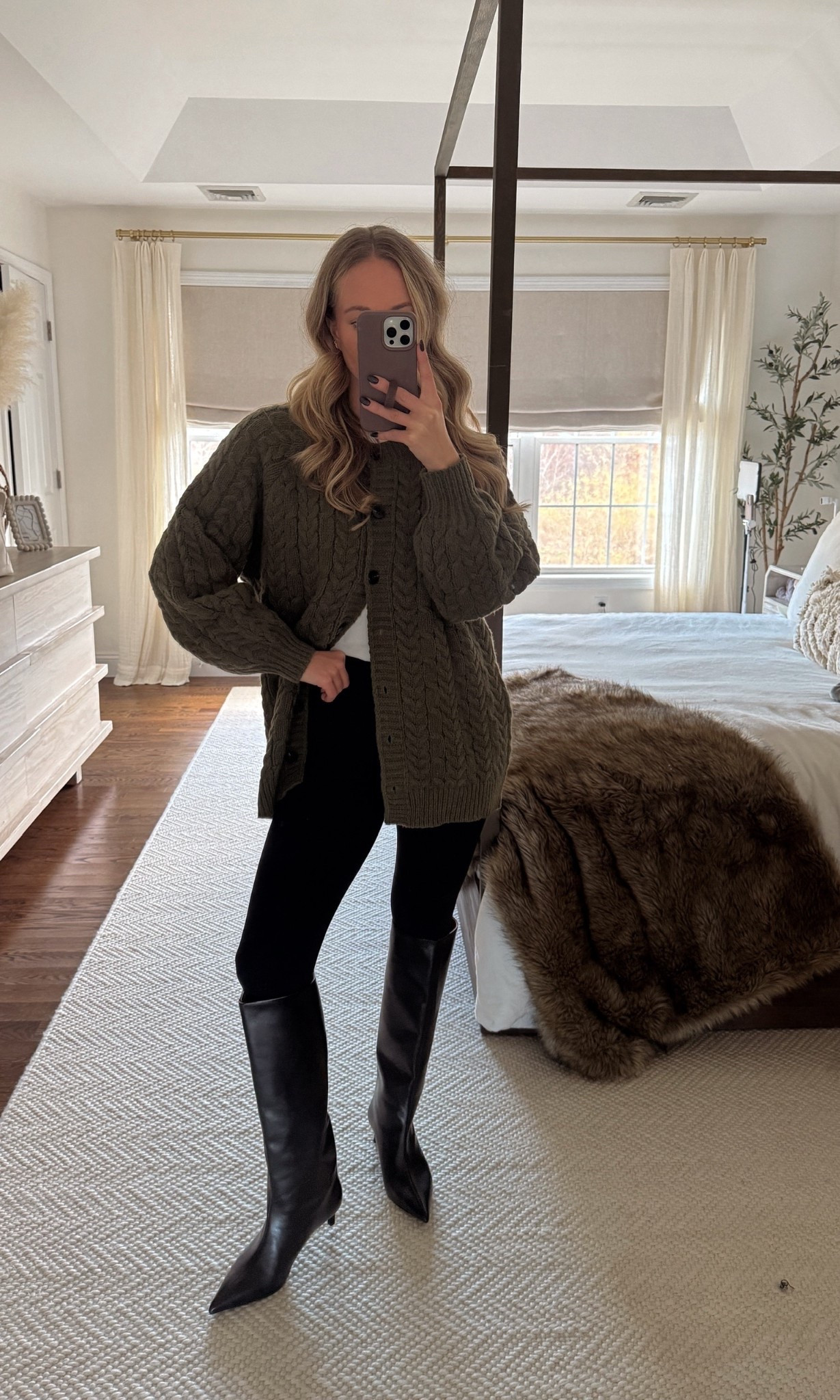Thanksgiving outfit 🤎 Dark green Amazon sweater (small), white tee (small), stirrup leggings (small) & my fave tall boots. 

#LTKStyleTip #LTKHoliday #LTKShoeCrush