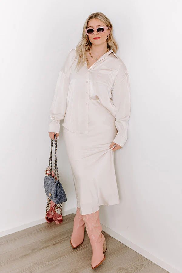 Sleek Sophistication Satin Skirt in Cream | Impressions Online Boutique