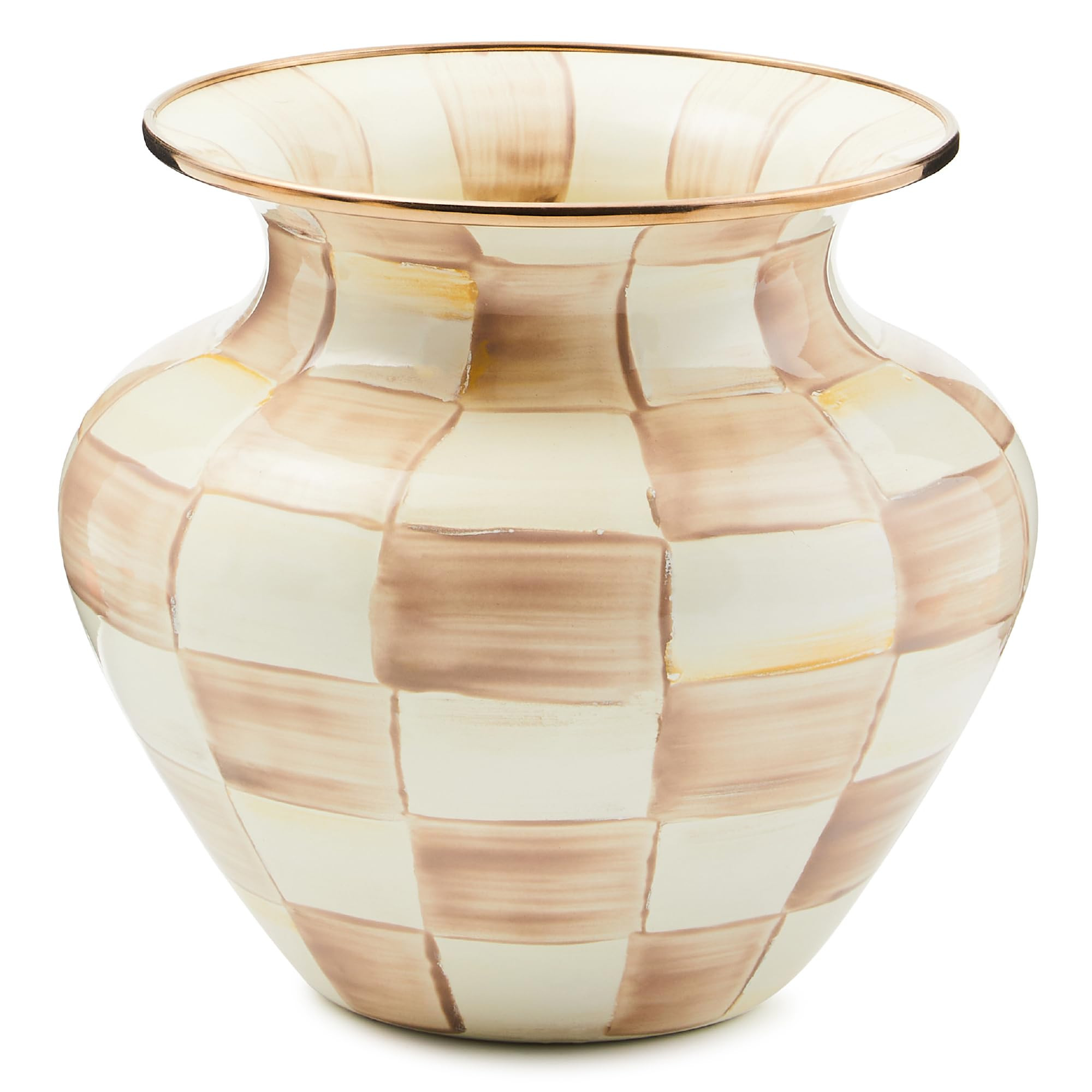 MACKENZIE-CHILDS Enamel Large Vase, Unique Flower-Vase Decor, Brown-and-White Mocha Check | Amazon (US)