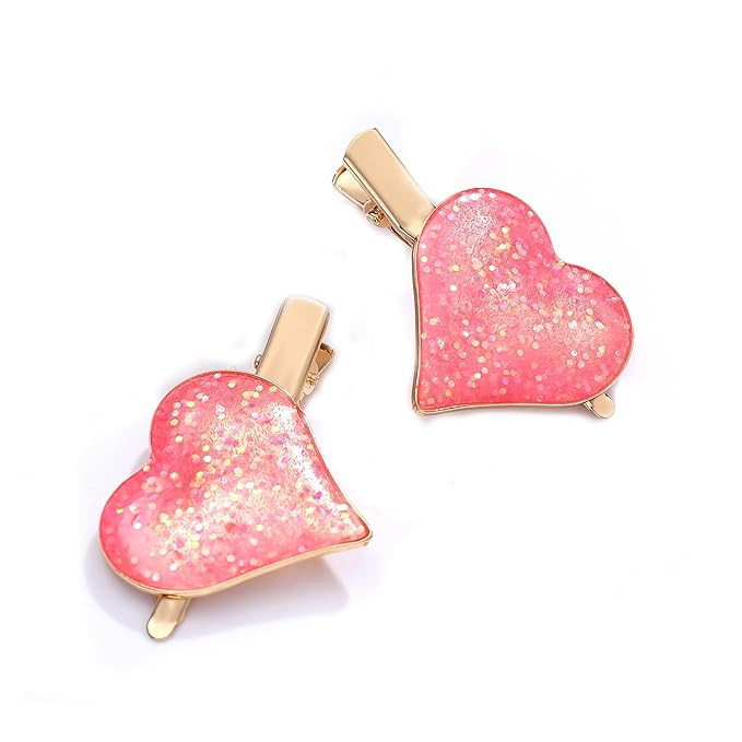 Heart Hair Clips Large Valentine's Day Glitter Heart Alligator Metal Clip Red & Pink Heart Shape ... | Amazon (US)