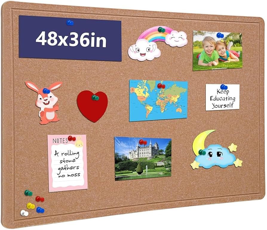 Large Bulletin Board, 48 X 36 inches Cork Board with 30 Pushpin, 4' x 3' Felt Cork Board Notice P... | Amazon (US)