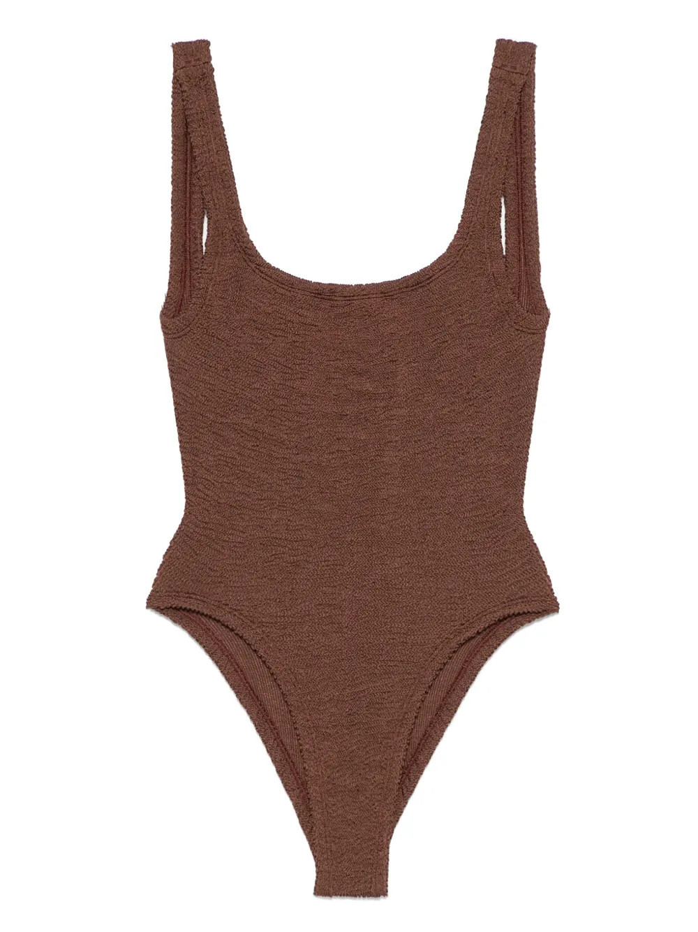 Hunza G square-neck crinkle-effect swimsuit - Brown | Farfetch Global