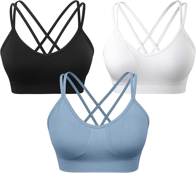VEQKING Women's Cross Back Sports Bra Padded Strappy Medium Support Yoga Bra for Workout Fitness ... | Amazon (US)