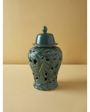 15in Ceramic Leaf Motif Temple Jar | HomeGoods
