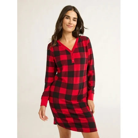 Joyspun Women s Long Sleeve Velour Waffle Henley Sleepshirt with Socks 2-Piece Sizes XS to 3X | Walmart (US)