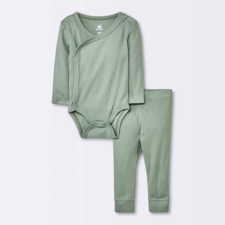 Baby Basic Wide Rib Side Snap Bodysuit & Pants Set - Cloud Island™ Green | Target