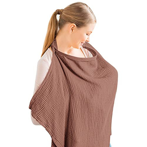 Konssy Muslin Nursing Cover for Baby Breastfeeding, Breathable 100% Cotton Breastfeeding Cover with Rigid Hoop for Mother Nursing Apron, Multi-use Carseat Canopy (Chestnut) | Amazon (US)