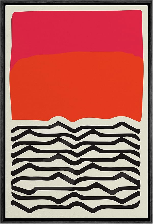 IDEA4WALL Framed Canvas Print Wall Art Black Lines with Red Color Field Geometric Patterns Illust... | Amazon (US)