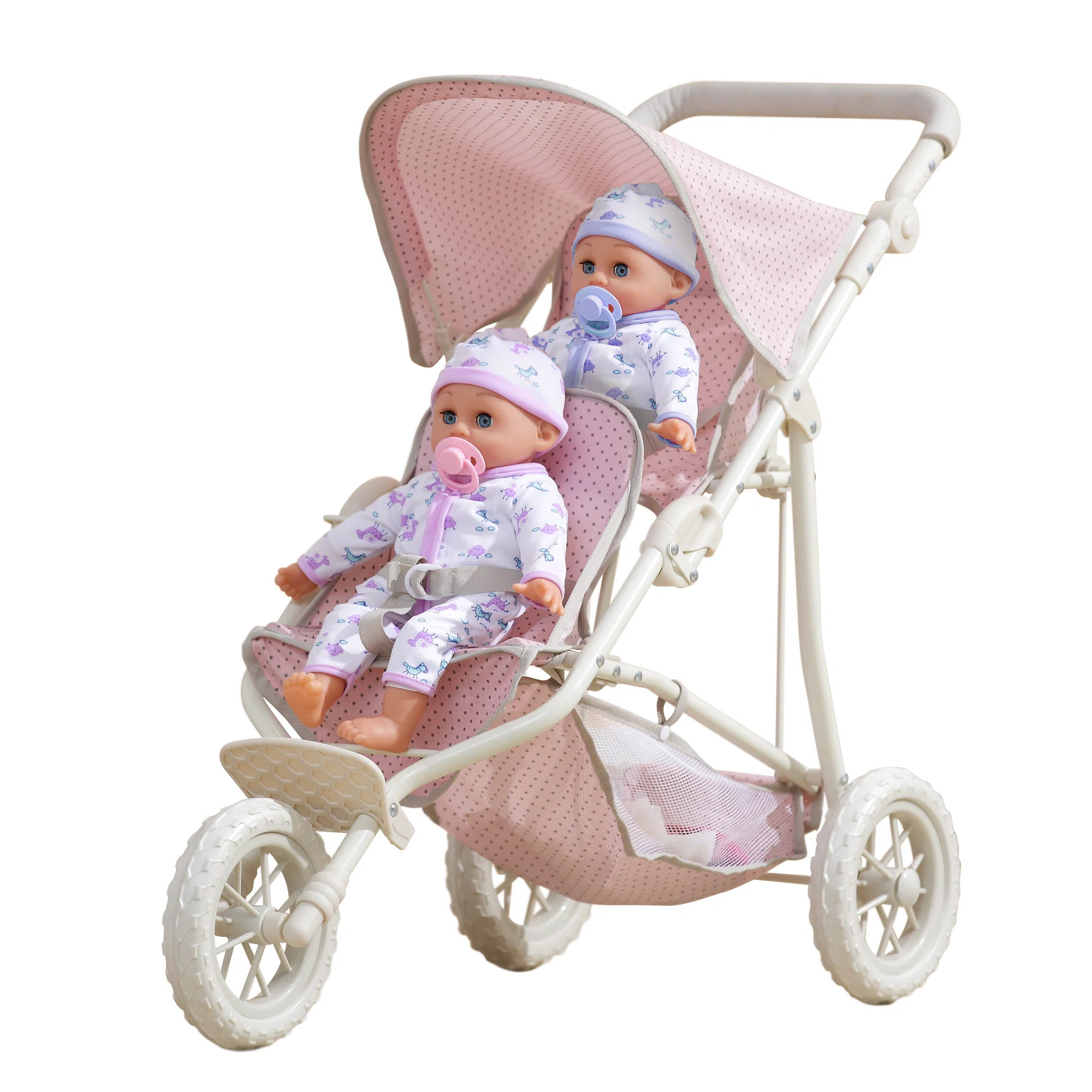 Olivia's Little World Two Doll Jogging-Style Stroller, Pink/Gray | Wayfair North America