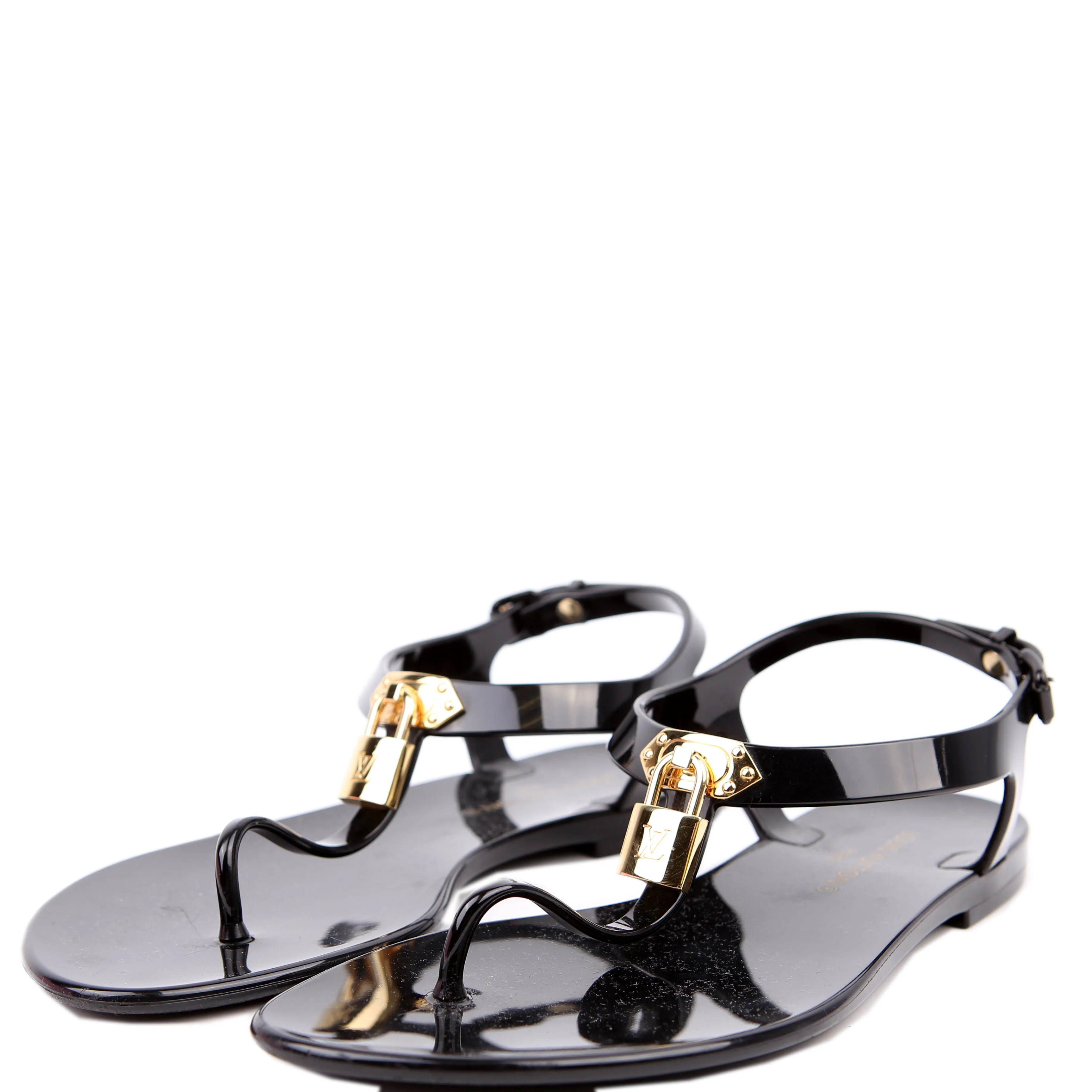 Bikini T-Strap Rubber Flat Sandals Size 38 Black | Keeks Designer Handbags