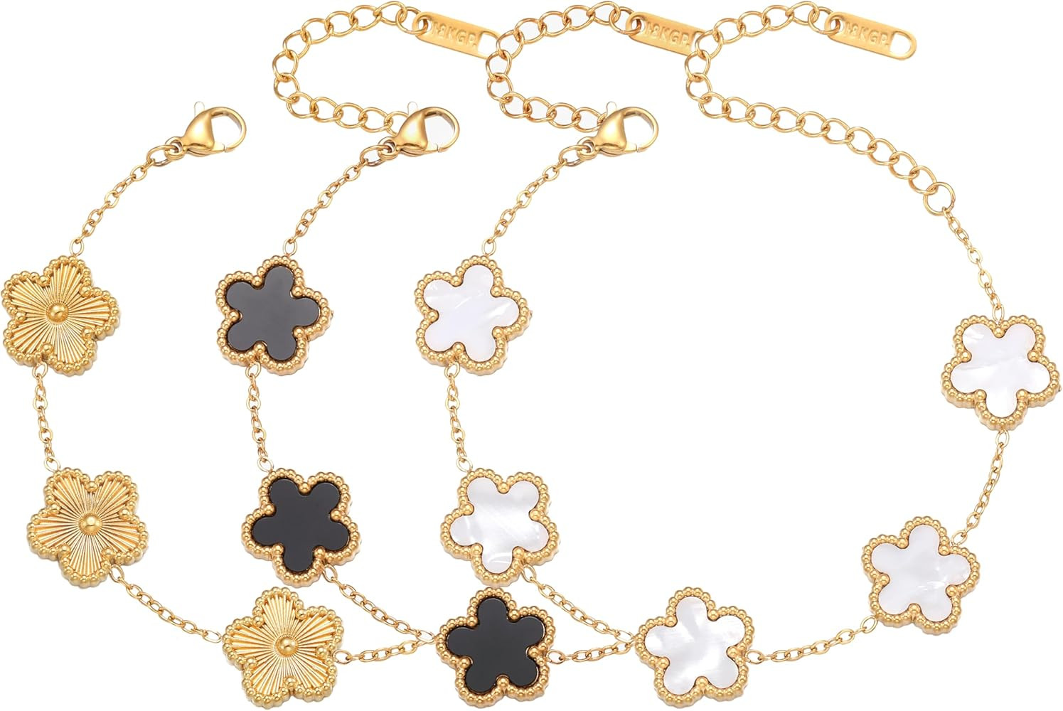 Four Leaf Clover Bracelet Set for Women - 3Pcs 18K Gold Plated Flower Lucky 4 Leaf Link Bracelet ... | Amazon (US)